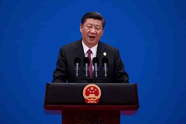 Xi Jinping speaking at a Belt and Road Initiative conference in Beijing. (Photo by Nicolas Asfouri-Pool/Getty Images)