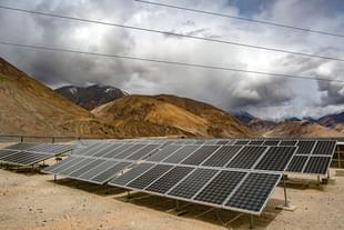 Solar panels in Ladakh, Jammu & Kashmir. (Photo by Allison Joyce/Getty Images)