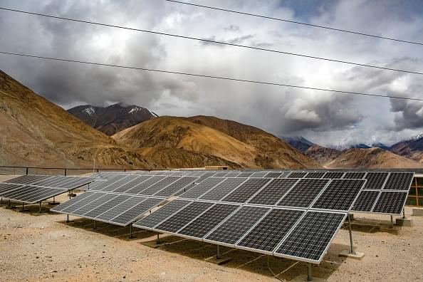 Solar panels in Ladakh, Jammu & Kashmir. (Photo by Allison Joyce/Getty Images)