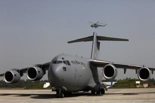 A C-17 Globemaster III during induction at Hindon Airbase in Ghaziabad. (Photo by Virendra Singh Gosain/Hindustan Times via Getty Images)