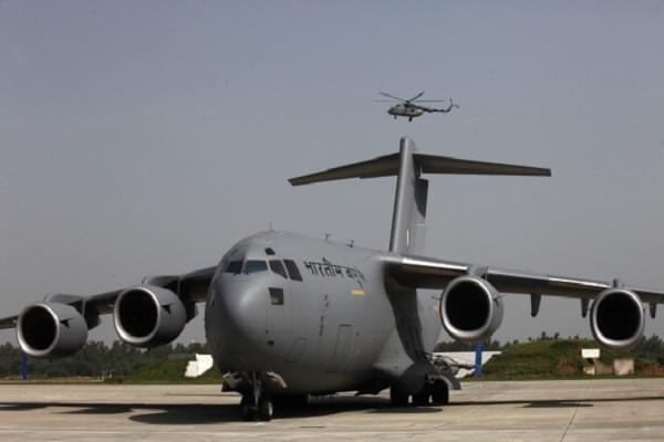 A C-17 Globemaster III during induction at Hindon Airbase in Ghaziabad. (Photo by Virendra Singh Gosain/Hindustan Times via Getty Images)