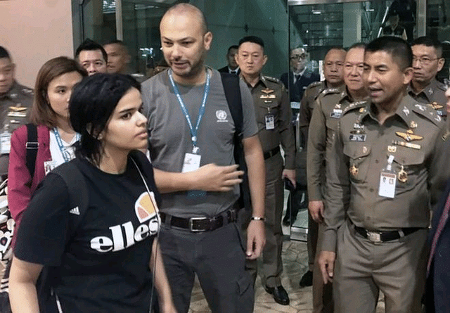 She received attention when she had barricaded herself at an airport hotel to escape deportation and then started a social media campaign for asylum. (image via Facebook Page-Save Rahaf Mohammed Mutlaq Alqunun)