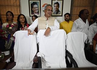 Chattisgarh CM Bhupesh Baghel at the Congress party office in Raipur. (Photo by Arijit Sen/Hindustan Times via Getty Images)