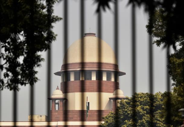 A view of the Supreme Court after a hearing on Babri Masjid-Ram Janmabhoomi case, on 4 January  2019. (Biplov Bhuyan/Hindustan Times via Getty Images) 