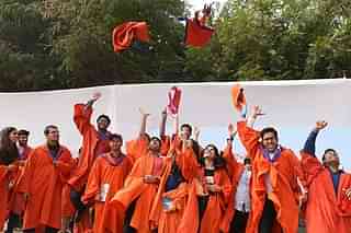 Scholars celebrate after the 48th convocation of Indian Institute of Technology (IIT) in 2017 in New Delhi. (Mohd Zakir/Hindustan Times via GettyImages)