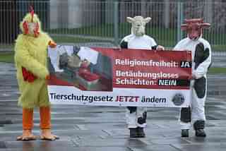 Animal rights activists in Berlin seeking a ban on kosher and halal meat (Photo by Sean Gallup/Getty Images)
