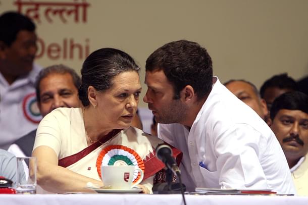 Sonia and Rahul Gandhi during a meeting of All India Congress Committee in New Delhi. (Naveen Jora/India Today Group/GettyImages)