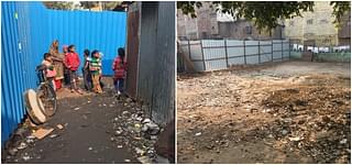 A blue tin structure now divides the Valmiki colony left) with madrassa (right). It was on the land in the right picture that Azeem died in scuffle with minors. (Swarajya)