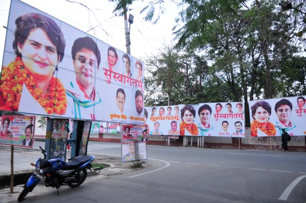 Hoardings have come up in various parts of Lucknow  to welcome general secretary of Uttar Pradesh East, Priyanka Gandhi Vadra. (Deepak Gupta/Hindustan Times via GettyImages) 