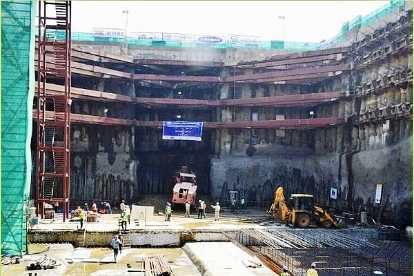 Tunnelling by New Austrian Tunneling Method (NATM ) commenced on 6 February at the south end of BKC Station for the 153m long tunnel below Mithi River. (@MumbaiMetro3/twitter)