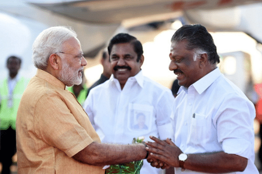 Prime Minister Narendra Modi, Tamil Nadu Chief Minister Edappadi Palaniswami and Deputy Chief Minister O Panneerselvam. (PMINDIA)