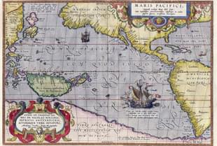 Maris Pacifici by Ortelius (1589). One of the first printed maps of the Pacific Ocean