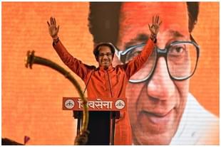 Shiv Sena chief Uddhav Thackeray addresses a rally in Goregaon. (Pratham Gokhale/Hindustan Times via GettyImages) 