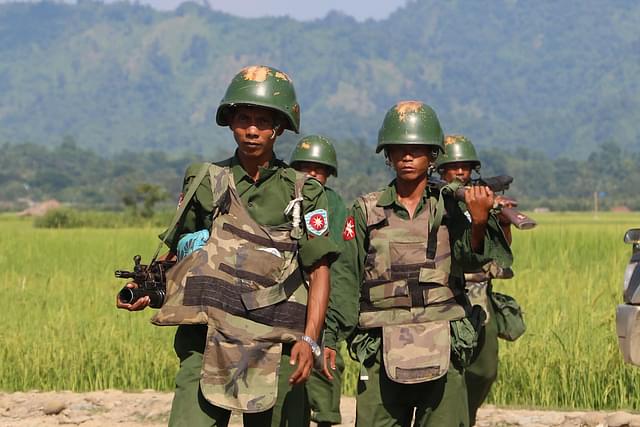 Myanmar Army soldiers during a patrol of border areas. (GettyImages)