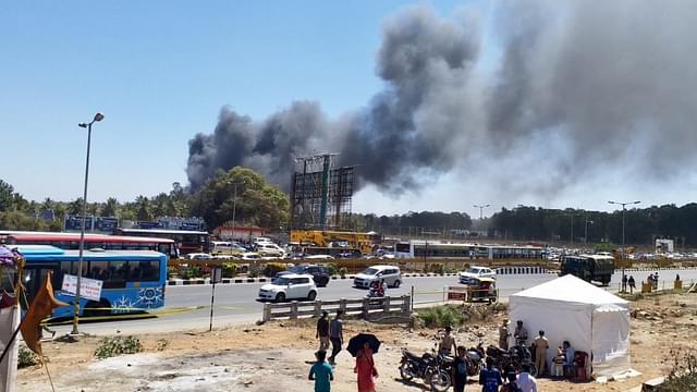 Fire at G5 parking gate entry of Aero India (Pic: Twitter)