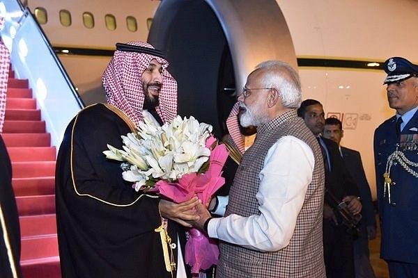 Prime Minister Narendra Modi receives&nbsp;Prince Mohammad bin Salman of Saudi Arabia.&nbsp;(@narendramodi/Twitter)