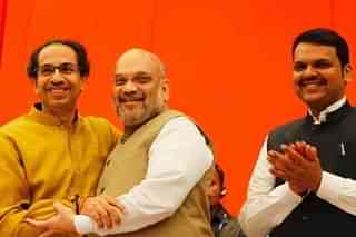 BJP President Amit Shah with Shiv Sena Chief Uddhav Thackeray And Maharashtra CM Devendra Fadnavis (@BJP4India/Twitter)
