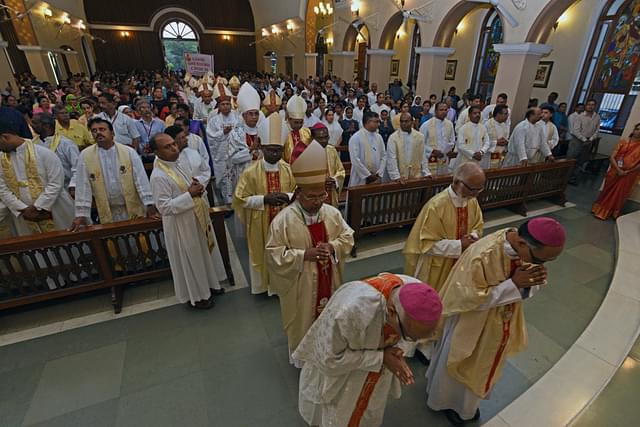 Bishops from different parts of India attending a High Mass at St Patrick’s Cathedral  in Pune. (Pratham Gokhale/Hindustan Times via GettyImages)&nbsp;
