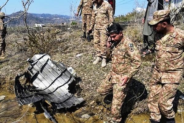 Wreckage of Pakistani F-16 jet (@ANI/Twitter)