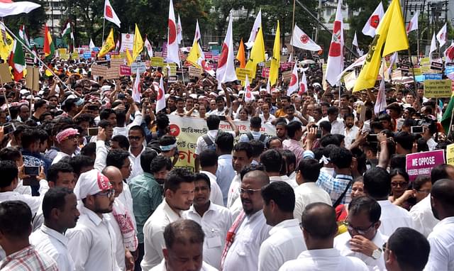 The activists of All Assam Students Union (AASU) along with 28 ethnic organisations take part in a procession in protest against the Citizenship (Amendment) Bill 2016 in Guwahati, India. (Rajib Jyoti Sarma/Hindustan Times via GettyImages)&nbsp;