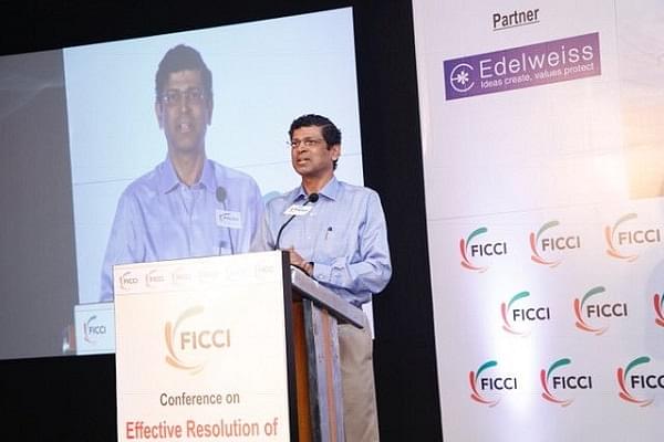IBBI Chairperson M S Sahoo speaking at an event. (@ficci_india/Twitter)