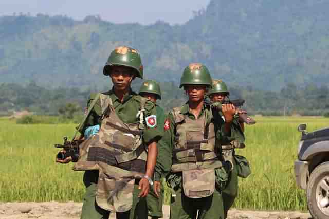 Myanmar Army soldiers during a patrol of border areas. (GettyImages)