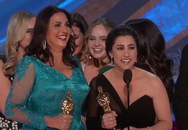 In her acceptance speech, Zehtabchi said, “I’m not crying because I’m on my period or anything. I can’t believe a film on menstruation won an Oscar. (image via @Khaleesi_Hodan/Twitter)