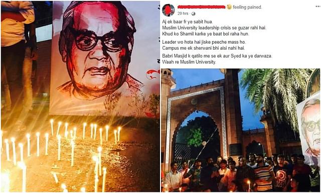 Stduents paying homage to Vajpayee. (Right) A FB post on it