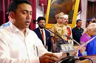 Goa Chief Minister Pramod Sawant during his oath taking ceremony (Pic via Twitter)
