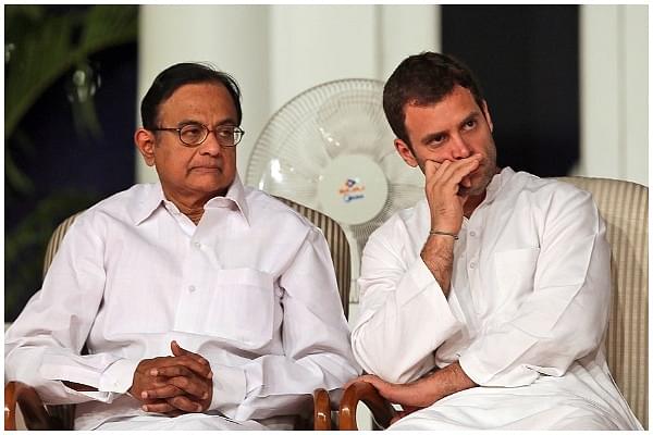 Congress party leaders Rahul Gandhi and former finance minister P Chidambaram. (MANISH SWARUP/AFP/GettyImages)