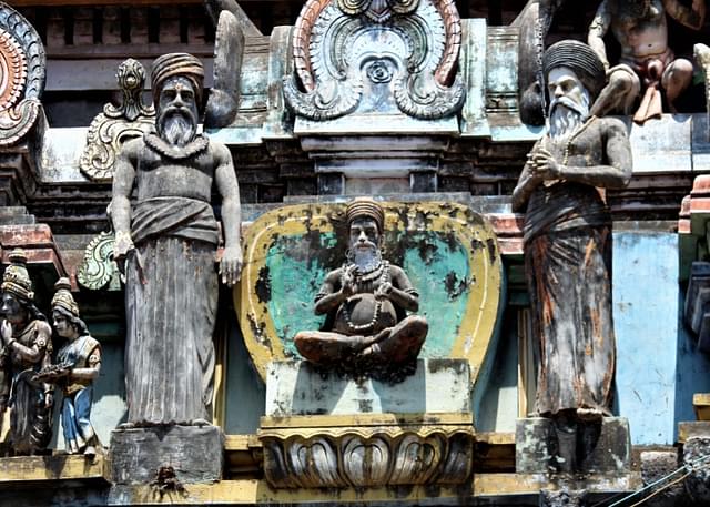 Dharmapuram Atheenam Guru Parampara depicted in the temple tower, Sirkazhi.