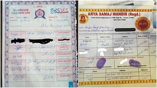 (Left) The nikahnana and (right) the marriage certificate issued by Arya Samaj temple
