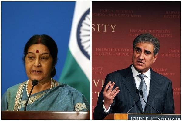 (Left) Foreign Minister Sushma Swaraj. (Wu Hong-Pool/GettyImages)/ (Right) Pakistan Foreign Minister Shah Mehmood Qureshi &nbsp;