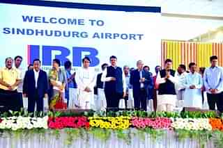 Maharashtra CM Devendra Fadnavis, Civil Aviation Minister Suresh Prabhu and others at the inauguration of Chipi Airport in Sindhudurg district. (Image: @airnewsalerts/Twitter)