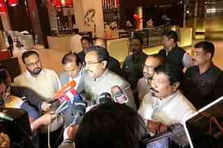 Ram Madhav addressing a press conference after finalisation of North East alliance. (@rammadhavbjp/Twitter)