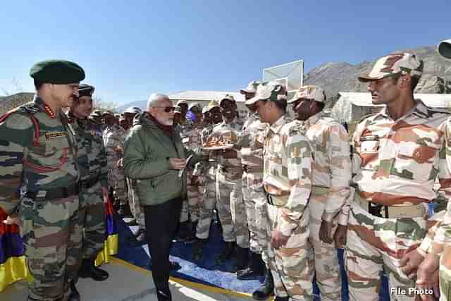 PM Narendra Modi with ITBP personnel&nbsp;