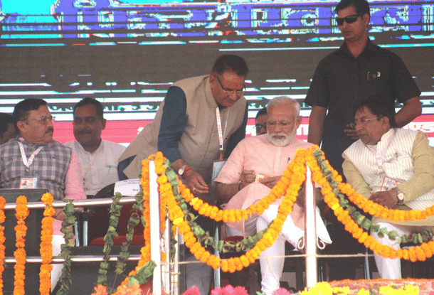 Mussoorie MLA and ex-serviceman Ganesh Joshi at Narendra Modi’s Dehradun rally