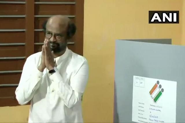 Superstar Rajnikanth casting his vote in Chennai, Tamil Nadu (@ANI/Twitter)