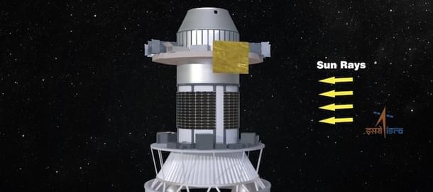 Artist’s illustration of the solar arrays mounted on the PSLV’s fourth stage. (ISRO)