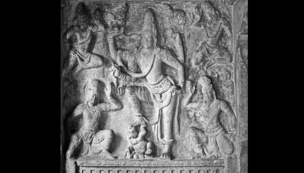 Image of Shiva Gangadhara at the Tiruchirapalli temple, Tamil Nadu, Pallava Dynasty, early seventh century c.e. Photograph by Padma Kaimal  