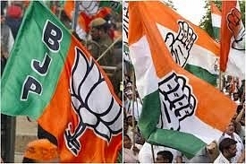 The BJP and Congress flags.
