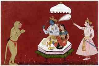 An artistic depiction of Lord Hanuman before Shri Ram (Wikimedia Commons)&nbsp;
