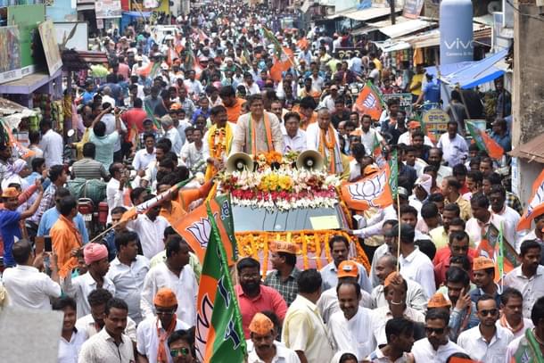 BJP’s Baijayant Panda on way to filing his nomination in Kendrapara. 