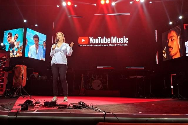 YouTube CEO Susan Wojcicki delivering welcome note at the music night (@YouTubeIndia/Twitter)