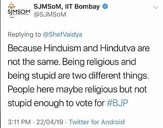 Tweet claiming that people aren’t stupid enough to vote for BJP