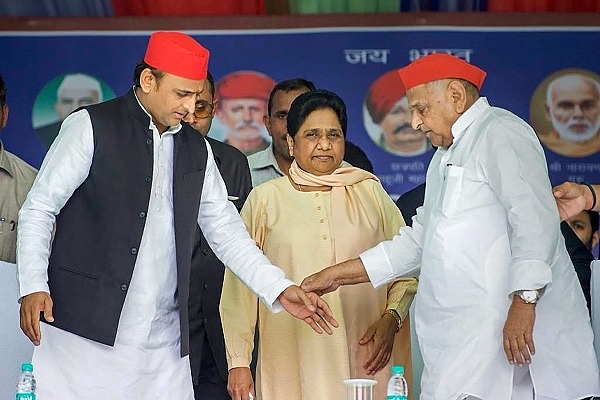Akhilesh Yadav (Left), Mayawati (Centre), Mulayam Singh Yadav (Right). (@airnewsalerts/Twitter)