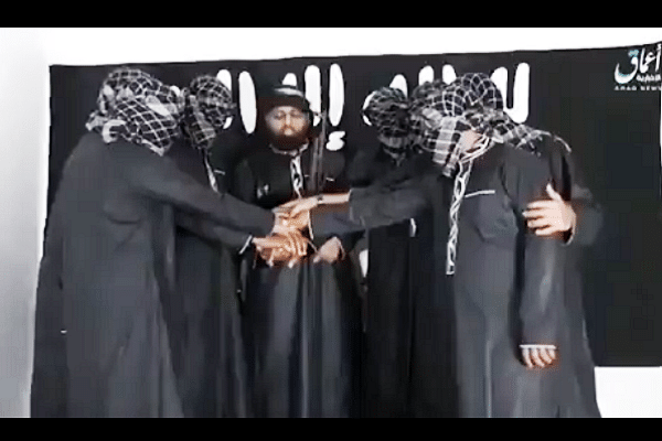 Screengrab of video shared by ISIS of the perpetrators of the Sri Lanka bombings.
