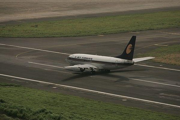 A Jet Airways plane on the runway. (Ritesh Uttamchandani/Hindustan Times via Getty Images)