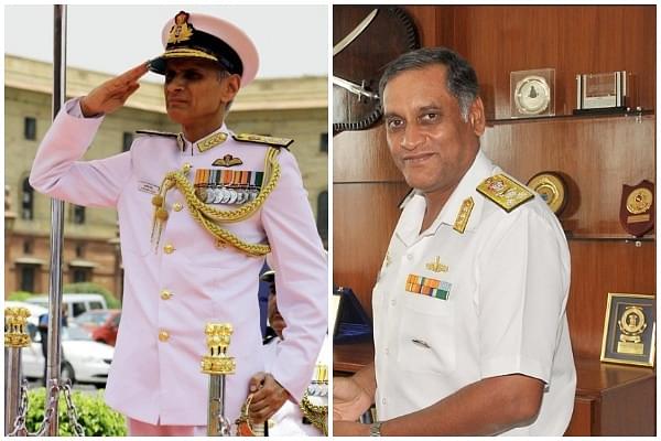 Vice Admiral Karambir Singh (left), the next Navy Chief, and Vice Admiral Bimal Verma (right), the current head of Andaman and Nicobar Command.&nbsp;