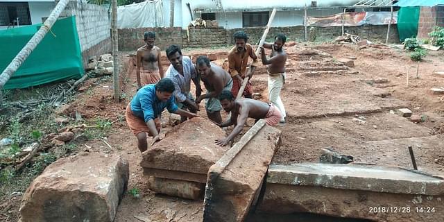 Old foundation stones of the temple being mobilised for restoration.&nbsp;